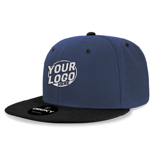 6020 Baseball 6 Panel High Profile Structured Acrylic / Polyester Flat Bill Snap Back Navy Blue Black Hat 556