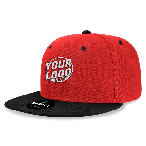 6020 Baseball 6 Panel High Profile Structured Acrylic / Polyester Flat Bill Snap Back Red Black Hat 564