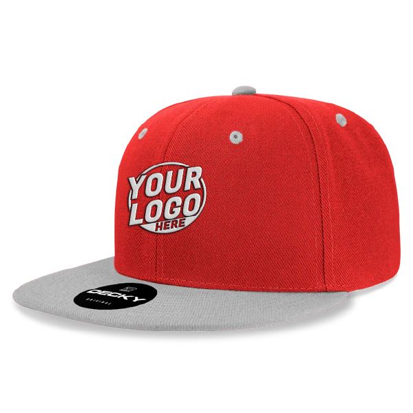 6020 Baseball 6 Panel High Profile Structured Acrylic / Polyester Flat Bill Snap Back Red Gray Hat 566