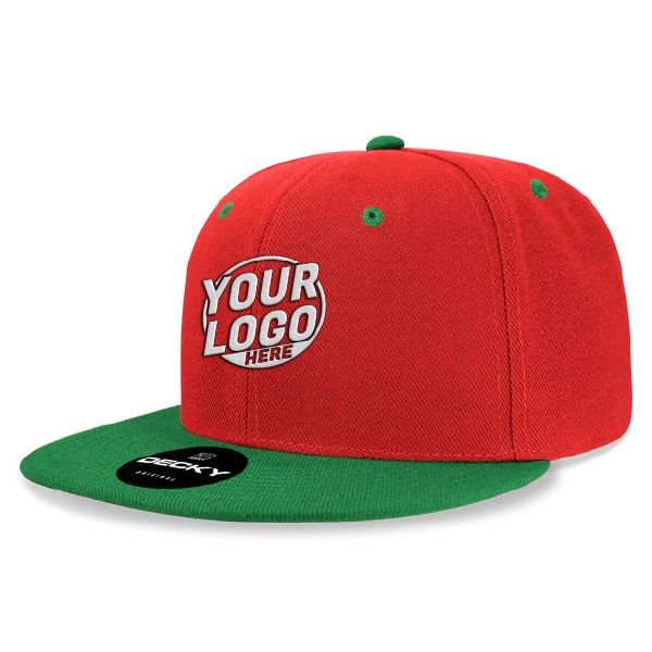 6020 Baseball 6 Panel High Profile Structured Acrylic / Polyester Flat Bill Snap Back Red Kelly Green Hat 568