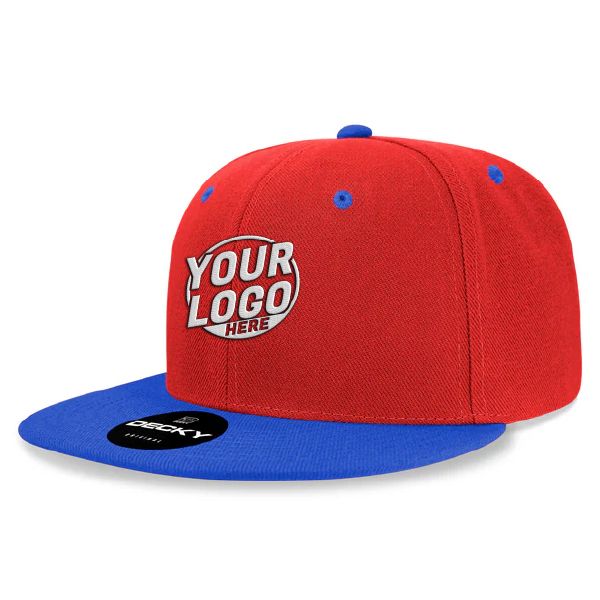 6020 Baseball 6 Panel High Profile Structured Acrylic / Polyester Flat Bill Snap Back Red Royal Blue Hat 570