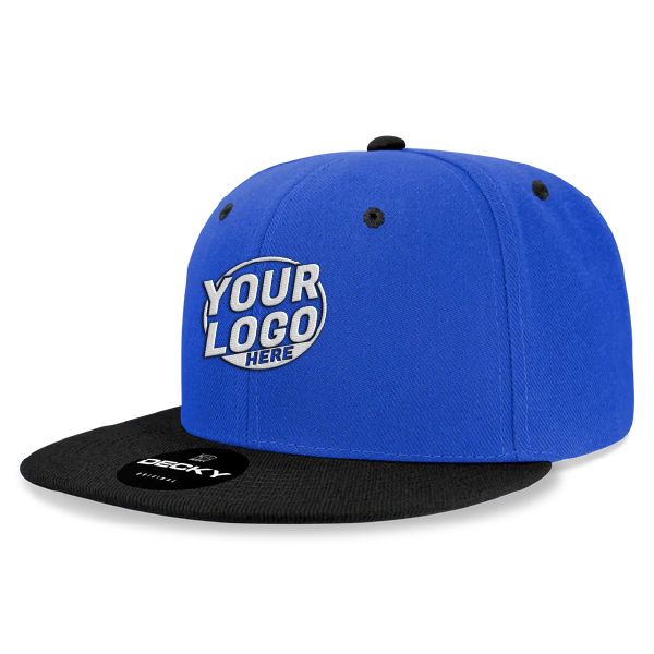 6020 Baseball 6 Panel High Profile Structured Acrylic / Polyester Flat Bill Snap Back Royal Blue Black Hat 572