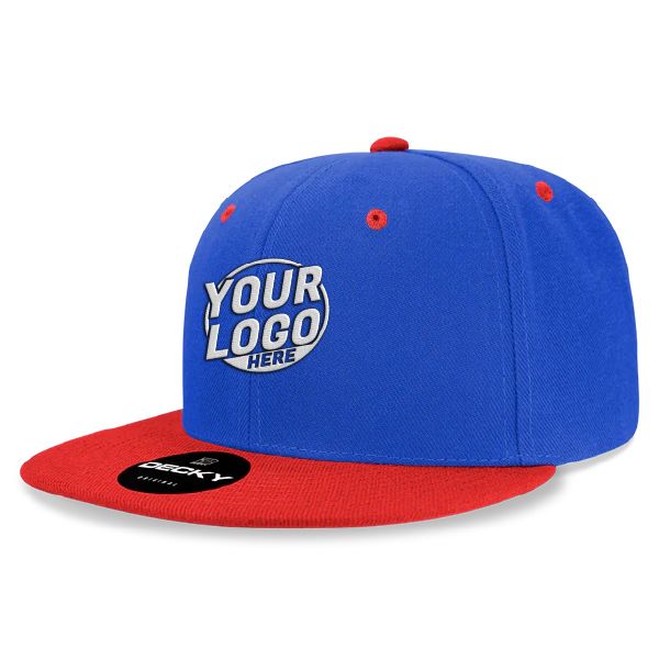 6020 Baseball 6 Panel High Profile Structured Acrylic / Polyester Flat Bill Snap Back Royal Blue Red Hat 574