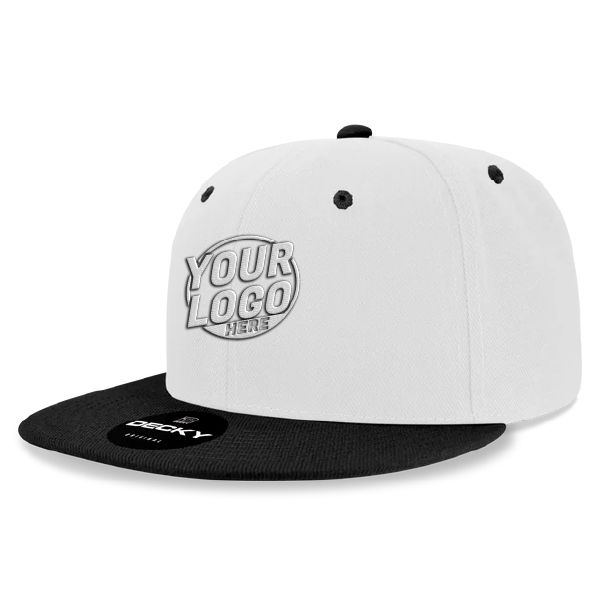 6020 Baseball 6 Panel High Profile Structured Acrylic / Polyester Flat Bill Snap Back White Black Hat 578