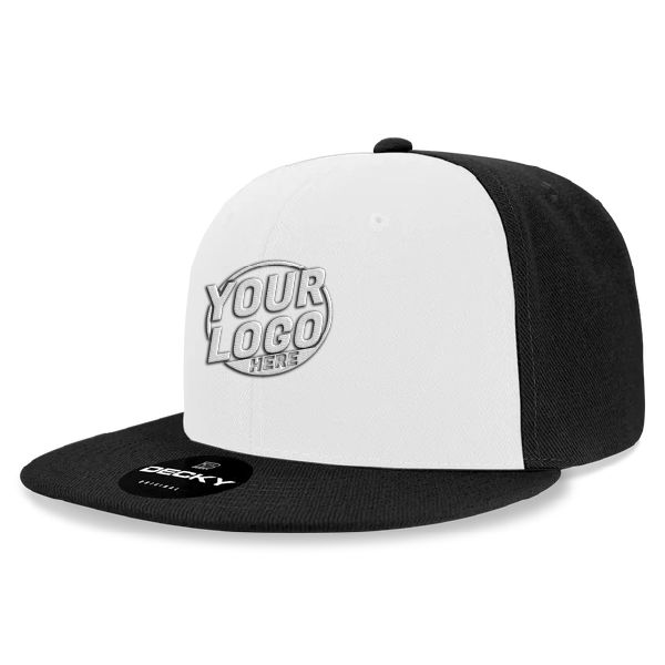 6020 Baseball 6 Panel High Profile Structured Acrylic / Polyester Flat Bill Snap Back Black White Black Hat 596