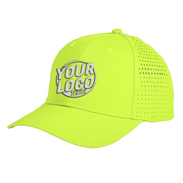 BA537 Baseball 6 Panel Mid Profile Structured 100% Polyester Perforated Neon Yellow Hat 634