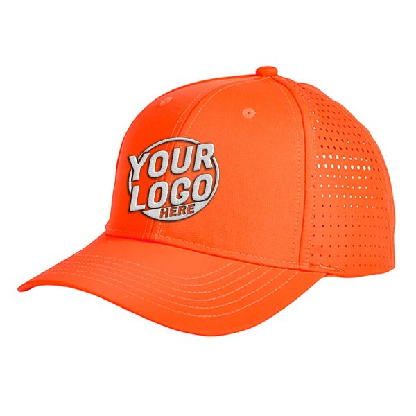 BA537 Baseball 6 Panel Mid Profile Structured 100% Polyester Perforated Bright Orange Hat 638
