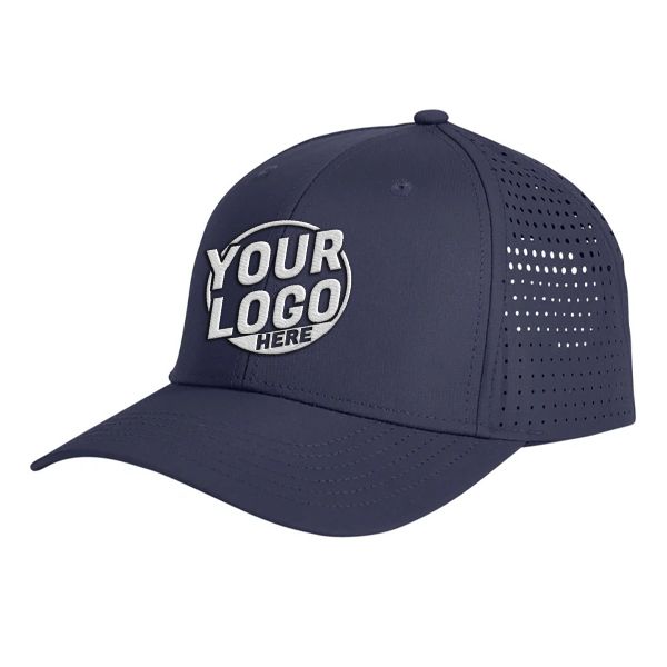 BA537 Baseball 6 Panel Mid Profile Structured 100% Polyester Perforated Navy Blue Hat 642