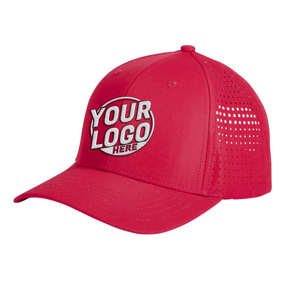BA537 Baseball 6 Panel Mid Profile Structured 100% Polyester Perforated Red Hat 644