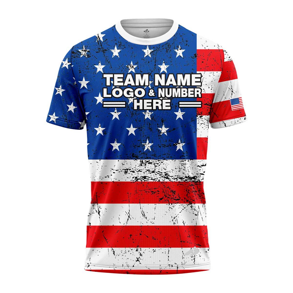 Custom Fully Sublimated USA FLAG Pattern Blue Red White Performance Jersey 00654