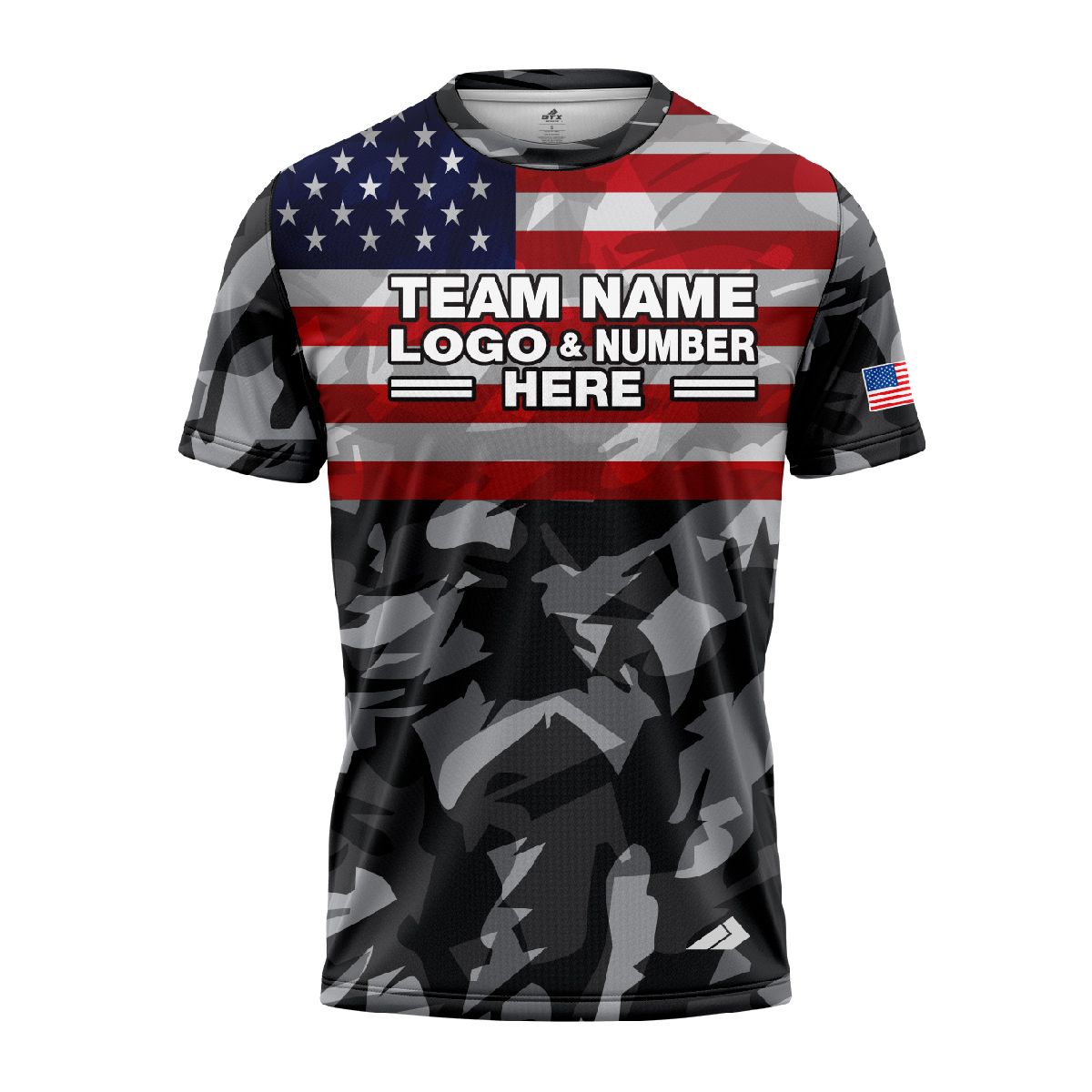 Custom Fully Sublimated USA FLAG on Chest Camo Pattern Black Red Blue White Performance Jersey 801
