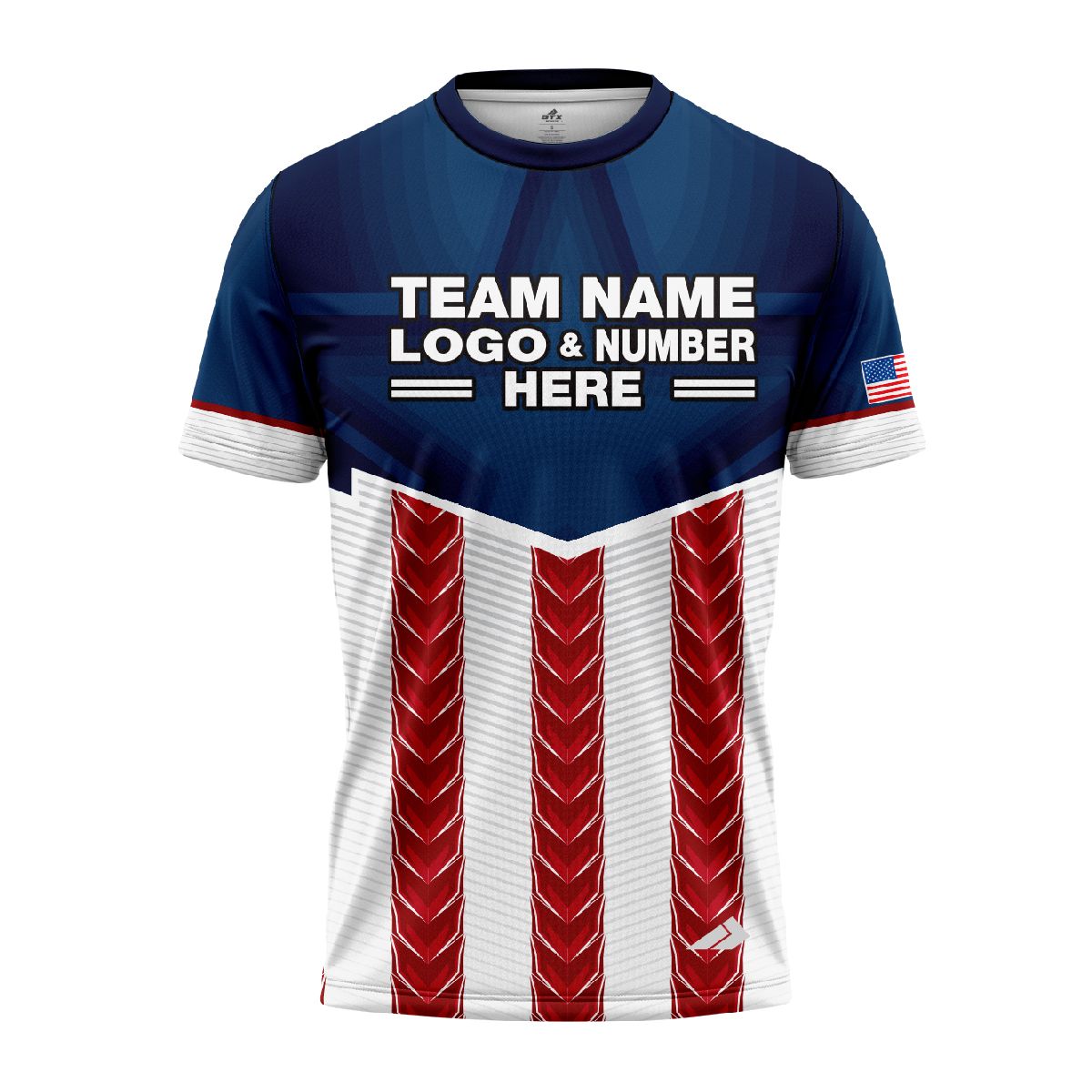 Custom Fully Sublimated USA FLAG Strong Pattern Red Dark Blue White Performance Jersey 815