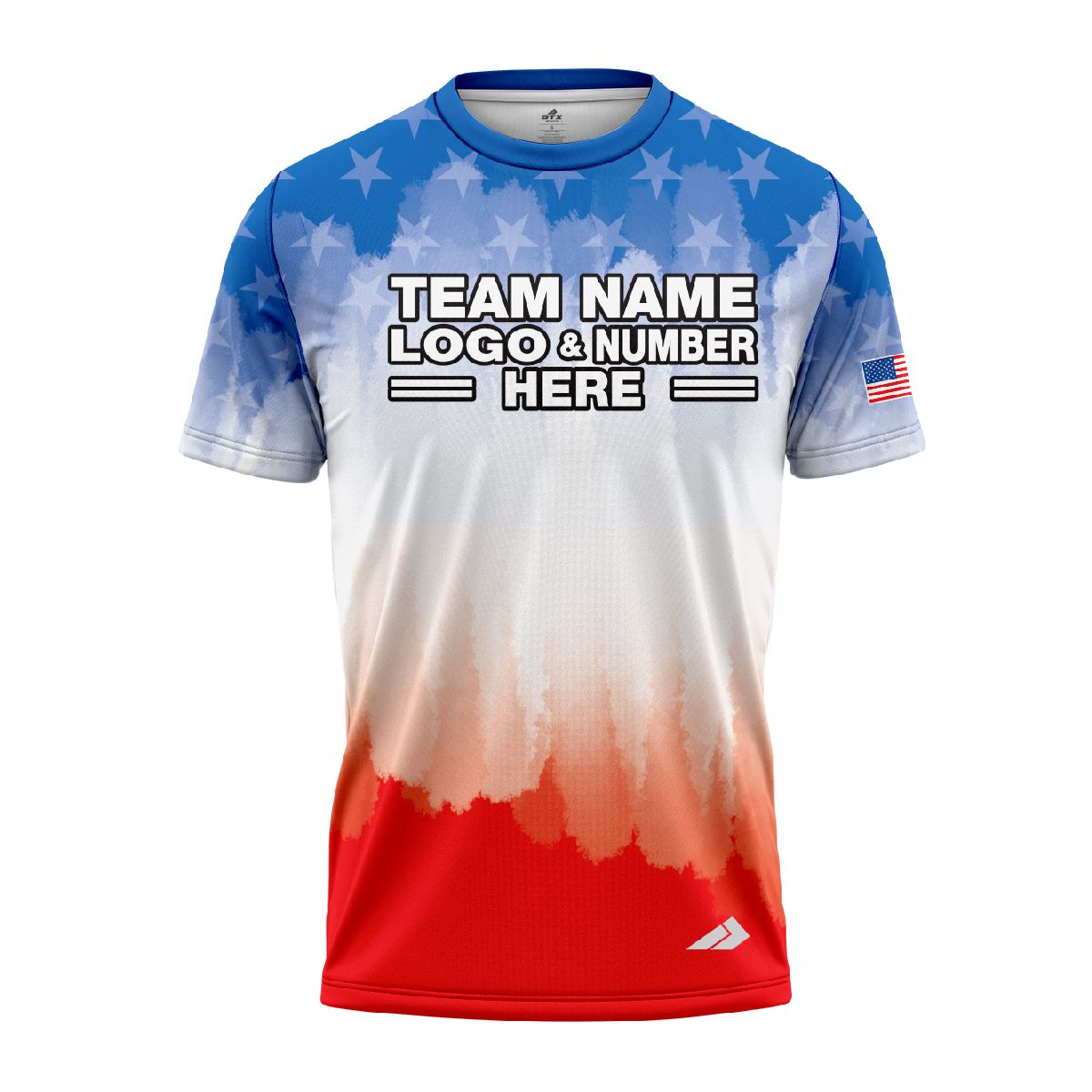 Custom Fully Sublimated USA FLAG Brushes Pattern Red Blue White Performance Jersey 829