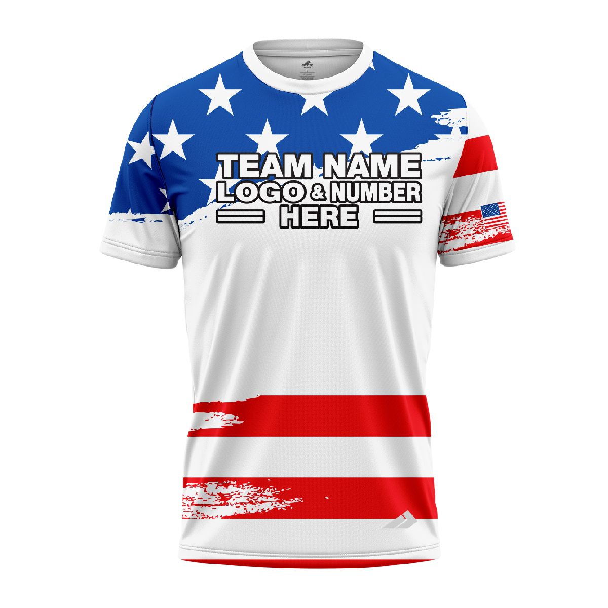 Custom Fully Sublimated USA FLAG Radiant  Pattern White Blue Red Performance Jersey 850