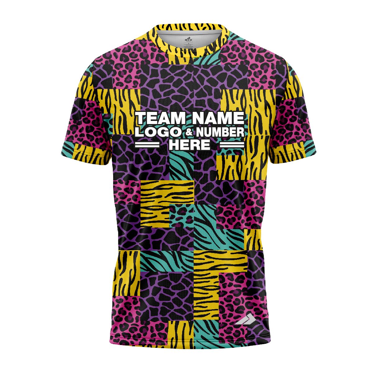 Custom Fully Sublimated Mixed Animal Print Yellow Purple Pink Teal Performance Jersey 864