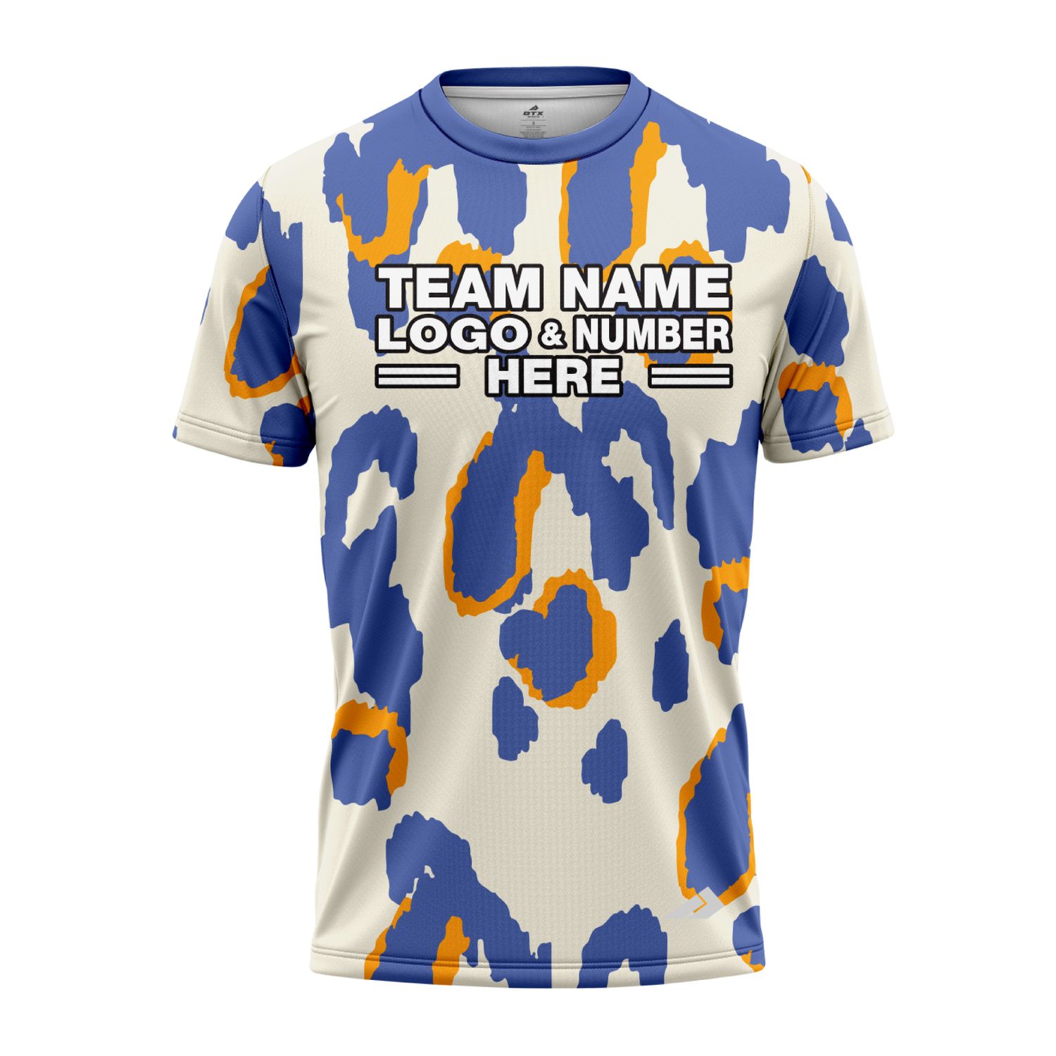 Custom Fully Sublimated Abstract Animal Print Two White Blue Orange Performance Jersey 976