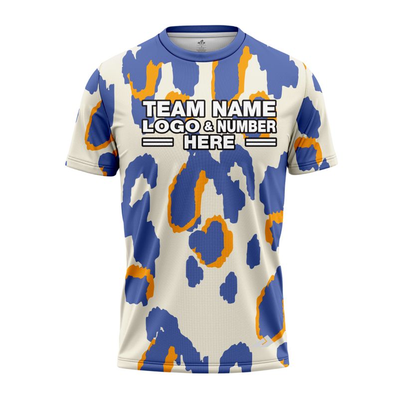 Custom Fully Sublimated Abstract Animal Print Two White Blue Orange Performance Jersey 976