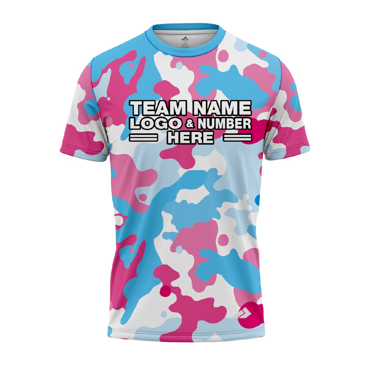 Custom Fully Sublimated Vibrant Camo Pattern Texture Sky Blue Pink Performance Jersey 1263