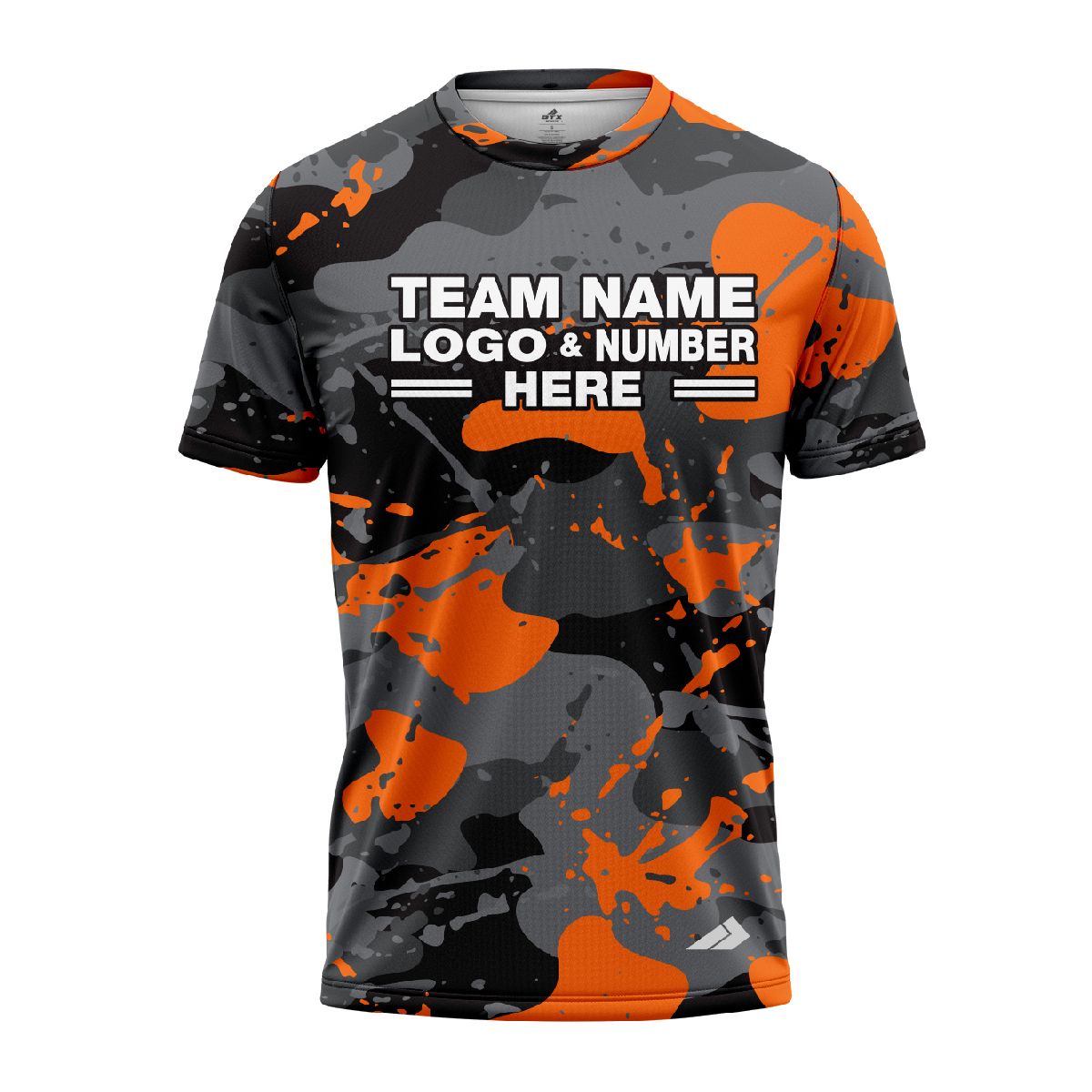 Custom Fully Sublimated Orange Splash Camo Pattern Black Gray Orange Black Performance Jersey 1375