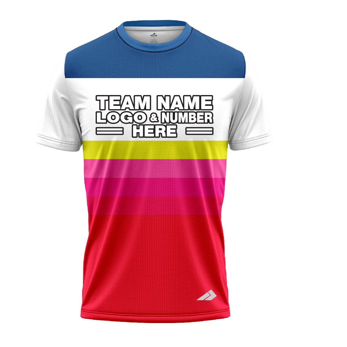 Custom Fully Sublimated Retro Stripe Neon Pattern Blue Yellow Pink Performance Jersey 1742