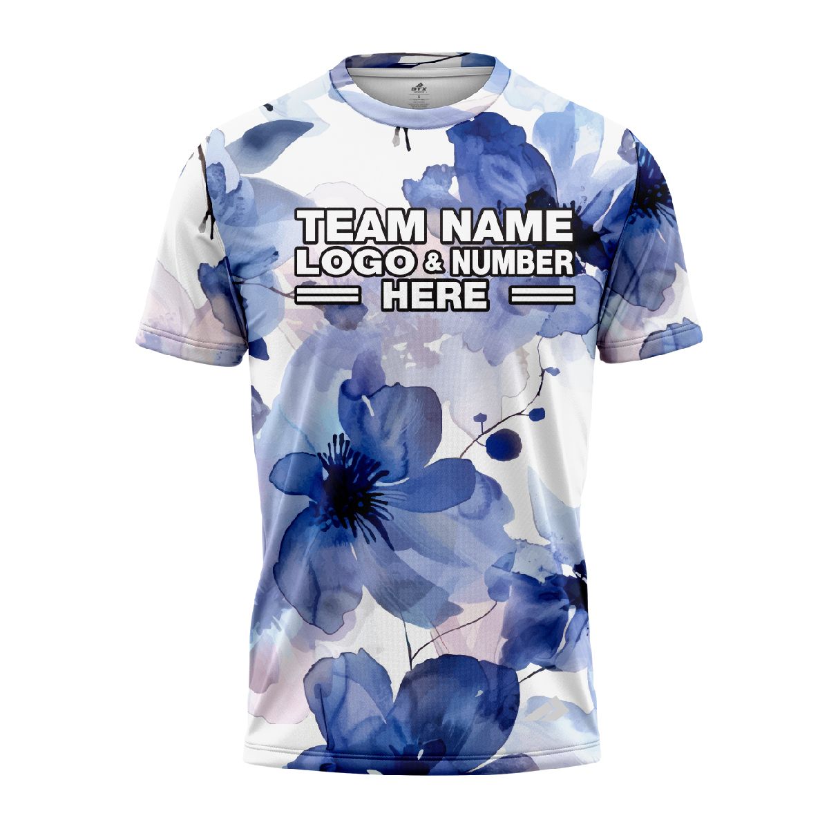 Custom Fully Sublimated Blue Blossom Floral Pattern Blue White Performance Jersey 1889