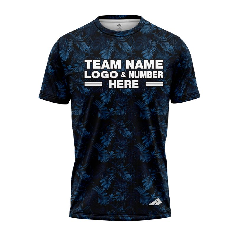 Custom Fully Sublimated Blue Foliage Floral Pattern Black Blue Performance Jersey 1966
