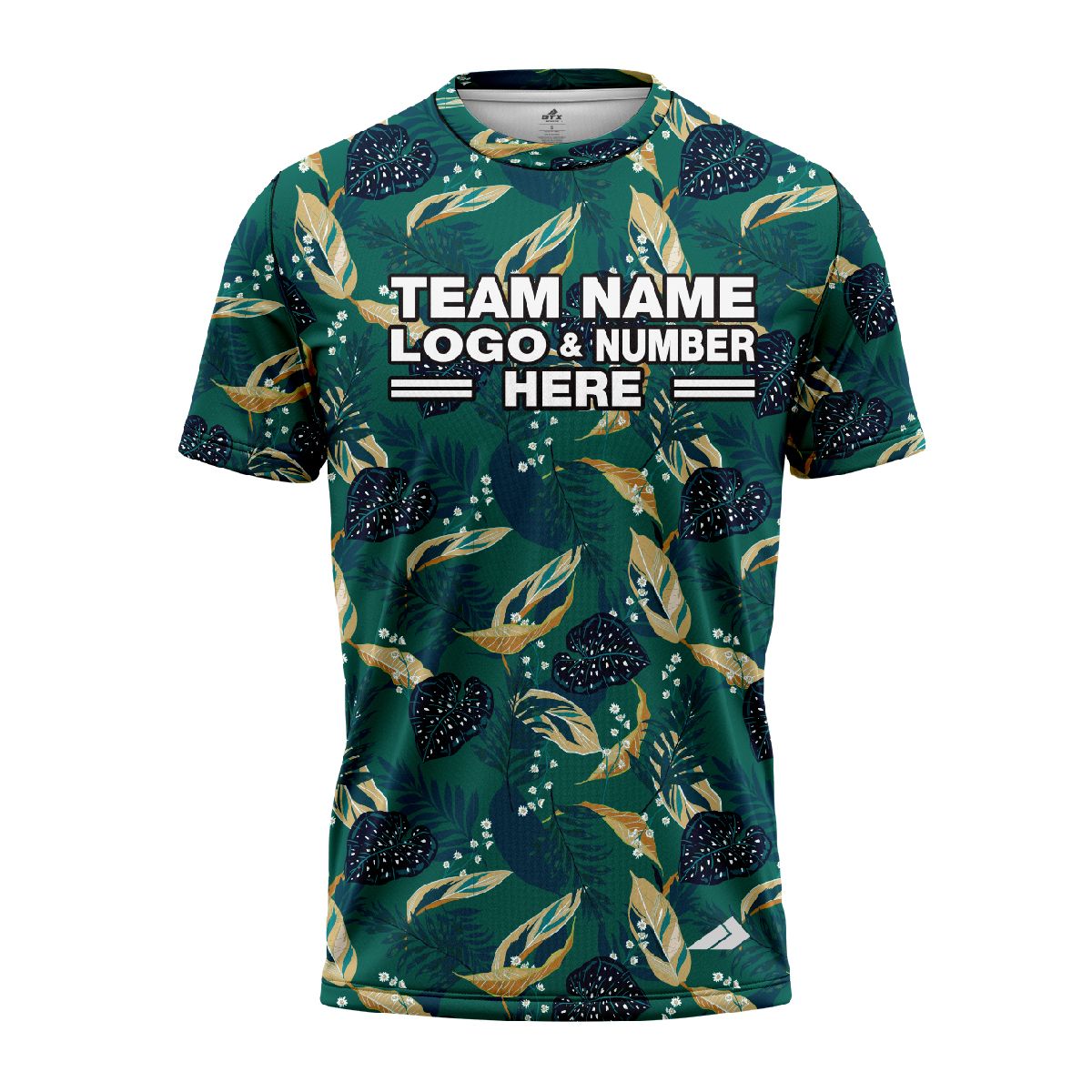 Custom Fully Sublimated Tropical Forest Floral Pattern Teal Blue Orange Performance Jersey 2001