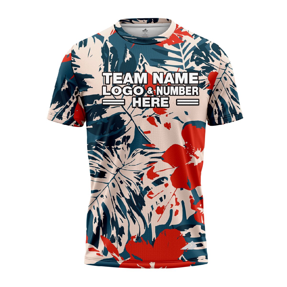 Custom Fully Sublimated Vibrant Tropical Floral Pattern Teal Red Pink Performance Jersey 2022