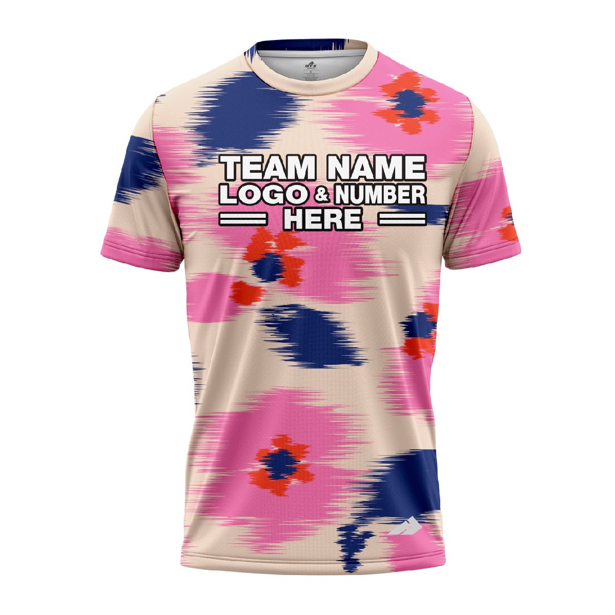 Custom Fully Sublimated Abstract Brushstroke Floral Two Pattern White Pink Blue Performance Jersey 2043