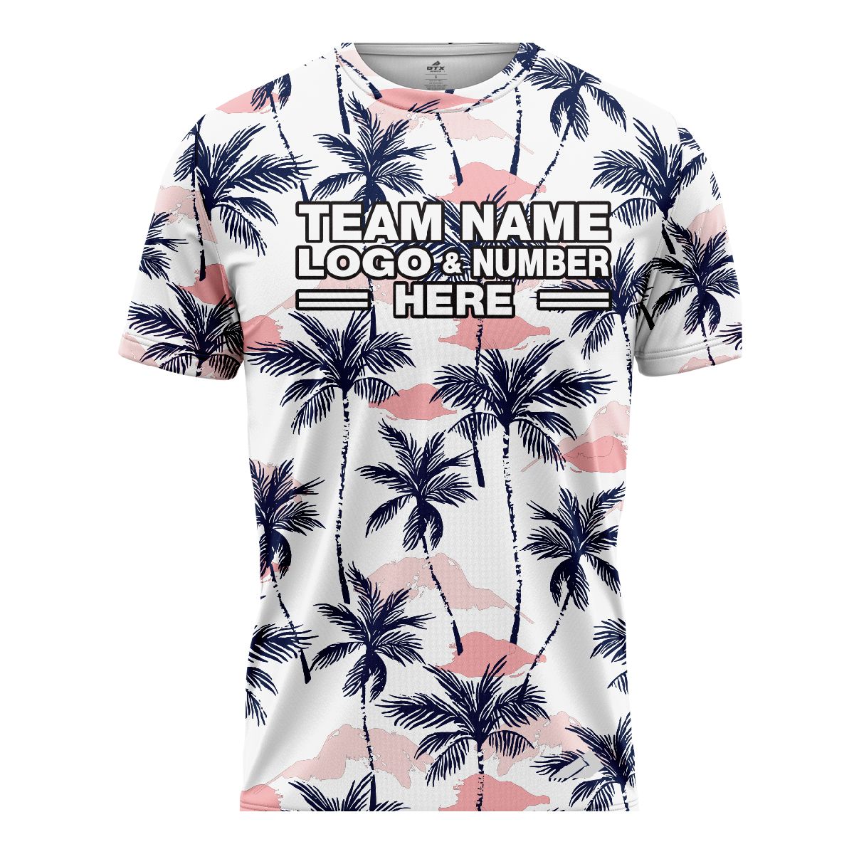 Custom Fully Sublimated Palm and Pink Cloud Floral Pattern White Pink Black Performance Jersey 2064