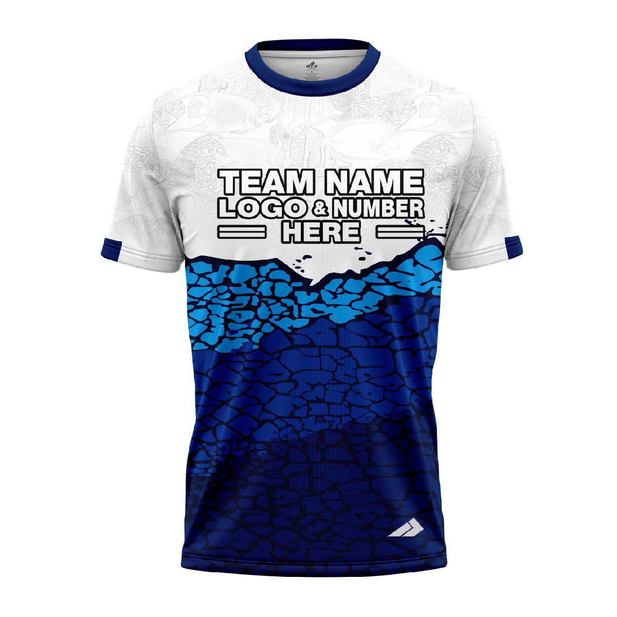 Custom Fully Sublimated Ocean Grid Pattern Blue White Performance Jersey 2500