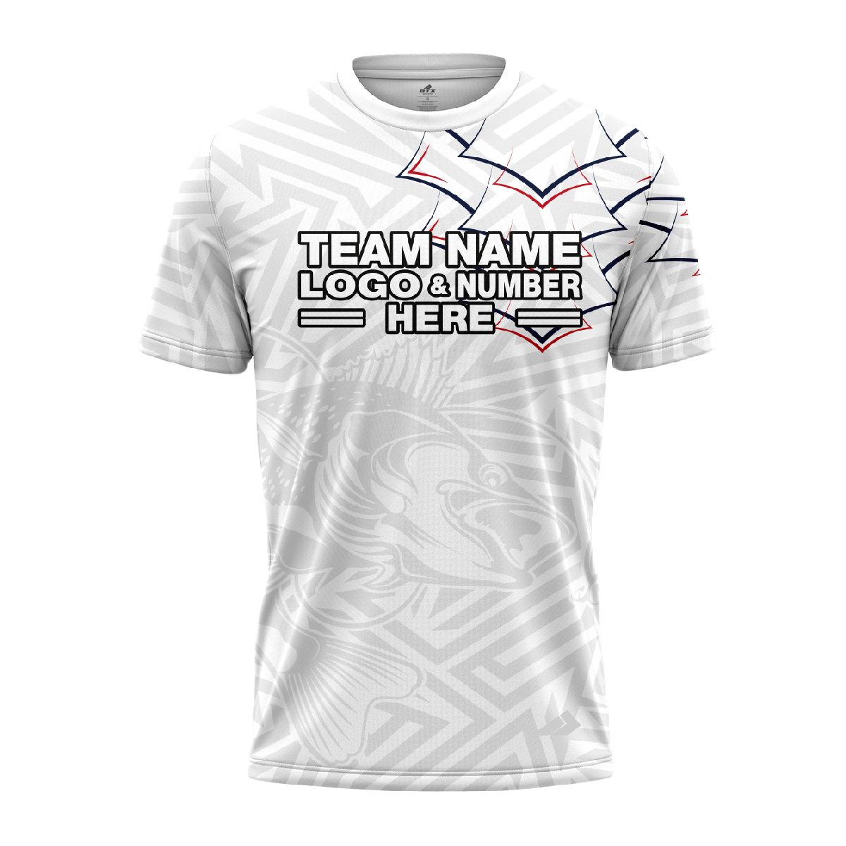 Custom Fully Sublimated Stylish Fishing Pattern Red White Blue Performance Jersey 2545