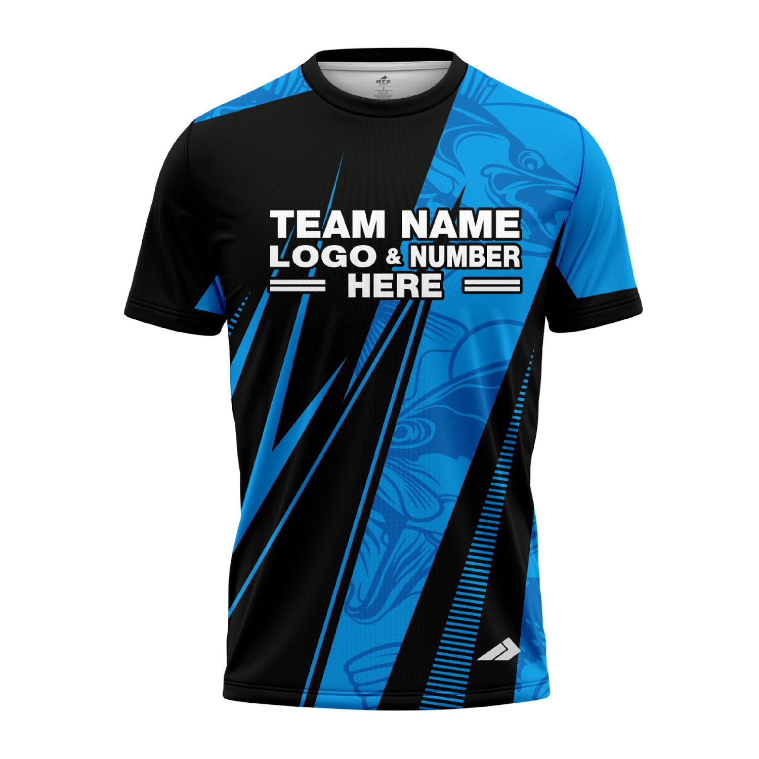 Custom Fully Sublimated Electric Fishing Pattern Black SkyBlue Performance Jersey 2581