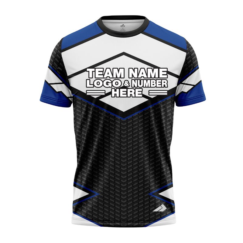 Custom Fully Sublimated BMX Modern Pattern Black White Blue Performance Jersey 2644