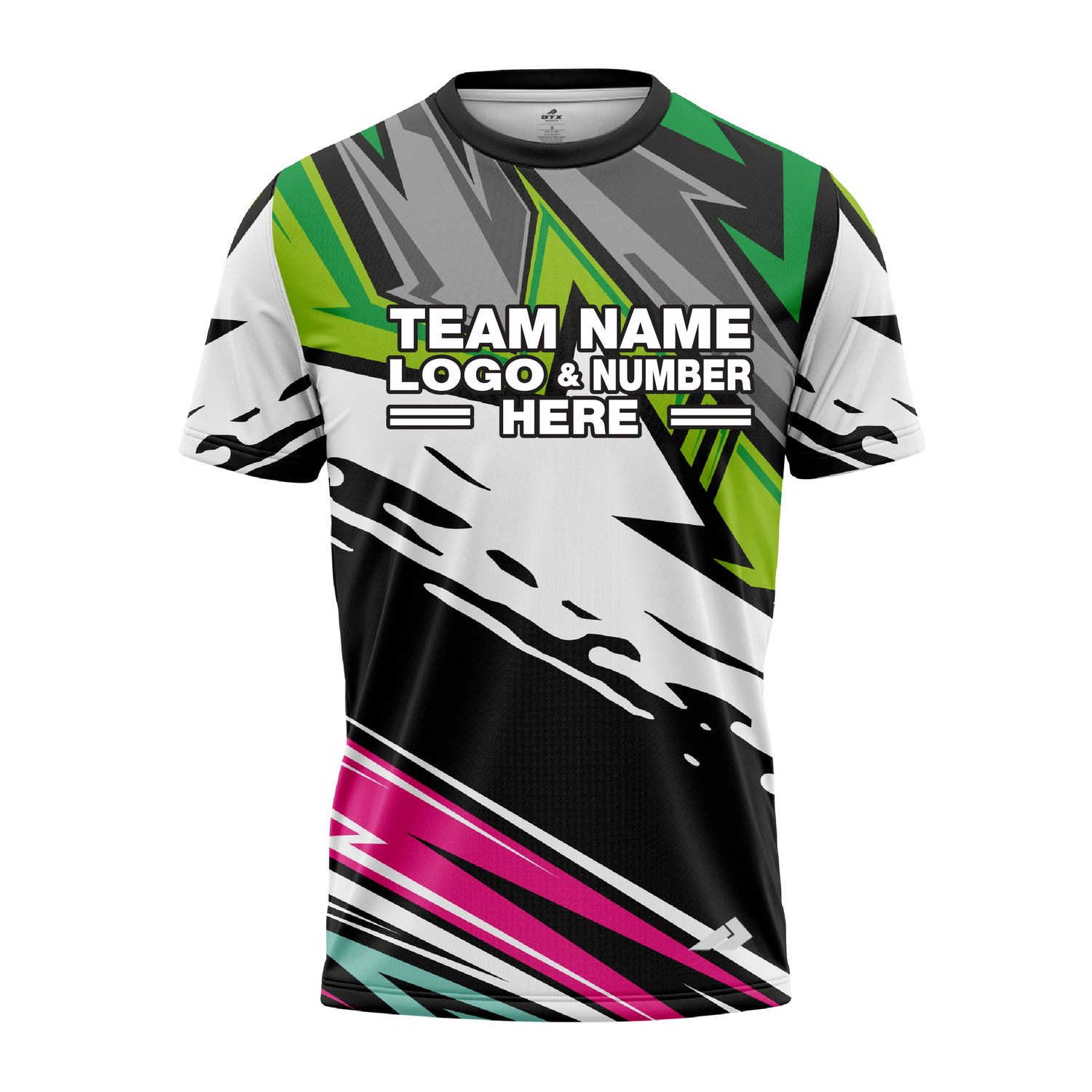 Custom Fully Sublimated Energetic Pattern Green Gray Teal Pink Performance Jersey 3323