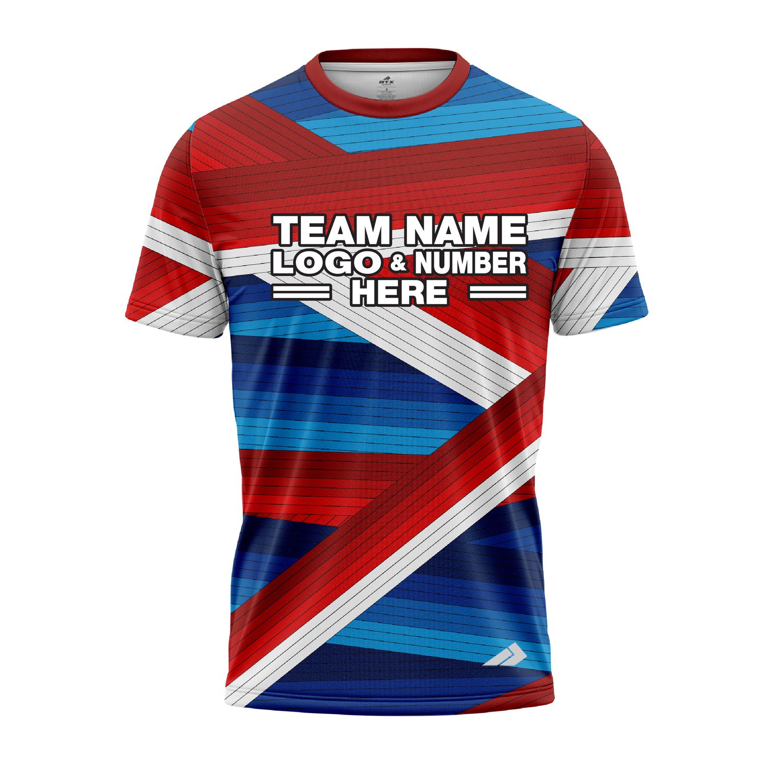 Custom Fully Sublimated Wrapped Lines Pattern Blue Red Performance Jersey 3463