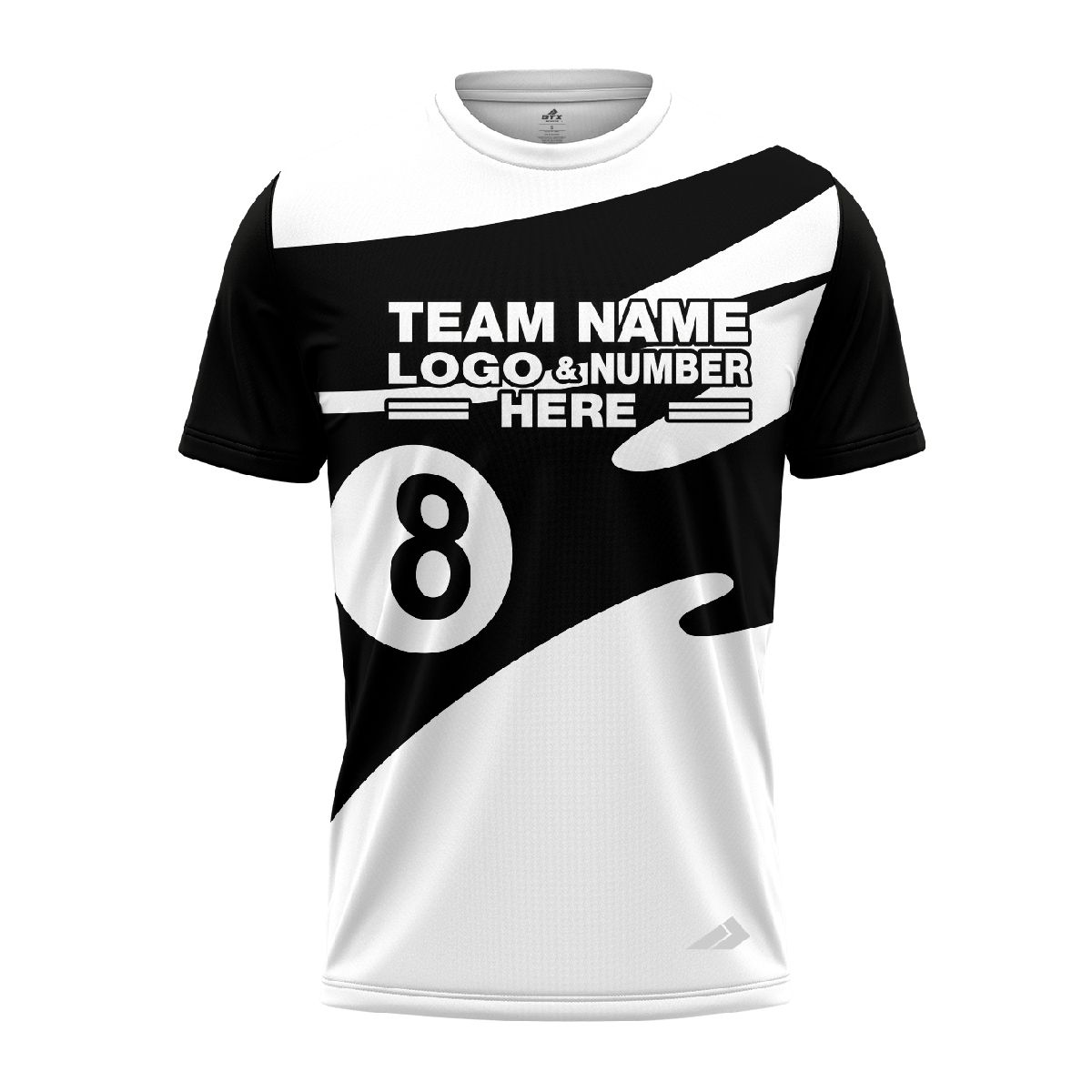 Custom Fully Sublimated Number Eight Pool Ball Pattern Black and White Performance Jersey 3526