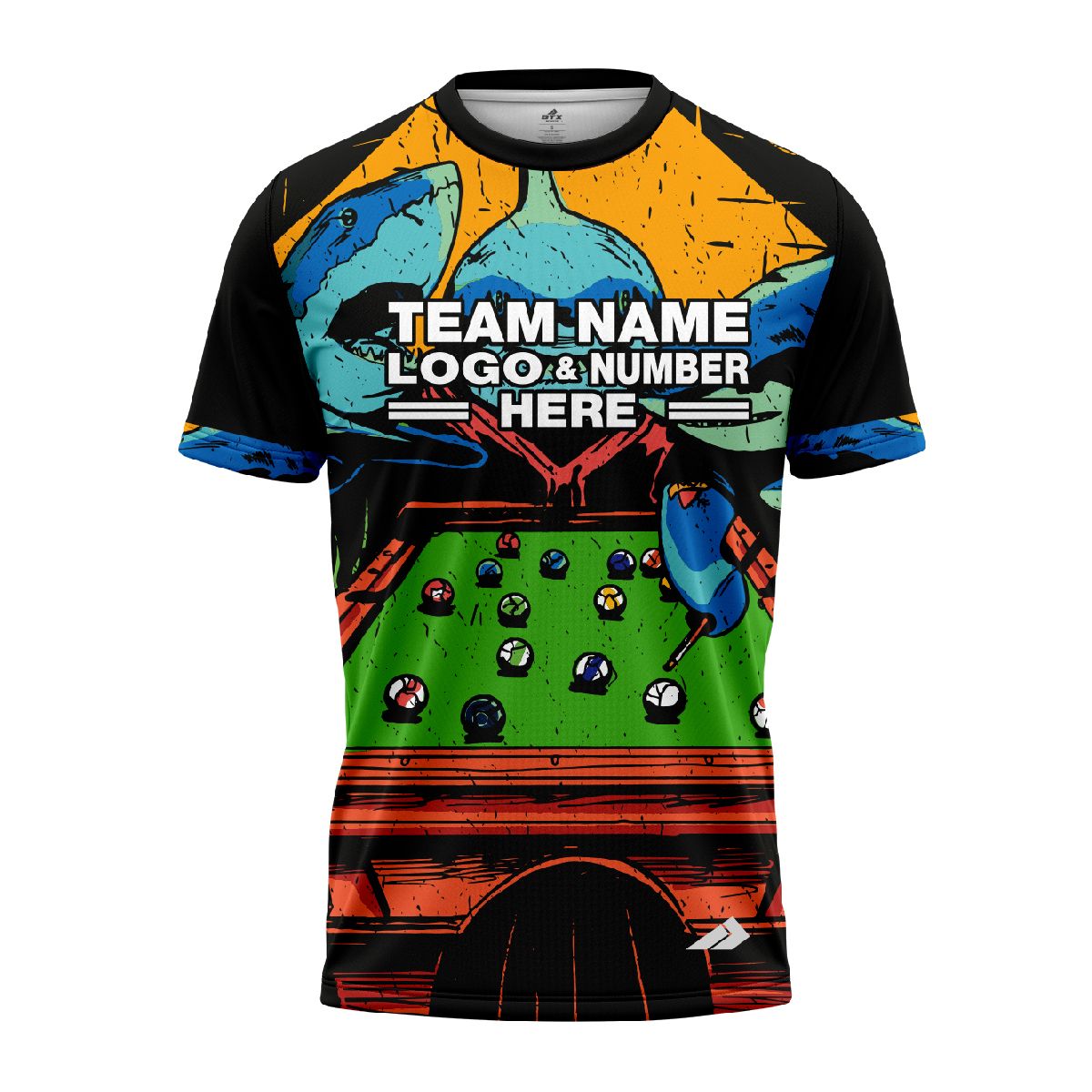 Custom Fully Sublimated Shark Pool Table Pattern Performance Jersey 3540