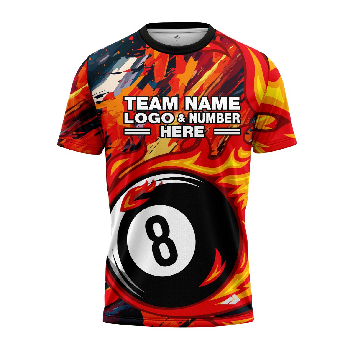 Custom Fully Sublimated Fireball Number Eight Pool Ball Pattern Performance Jersey 3547
