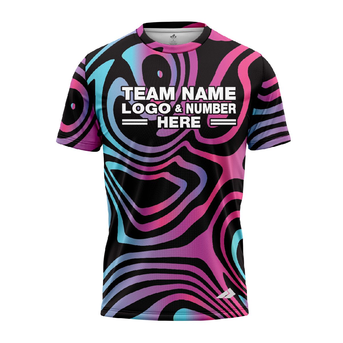 Custom Fully Sublimated Mesmerizing Waves Tie Dye Black Pink Blue Performance Jersey 4275