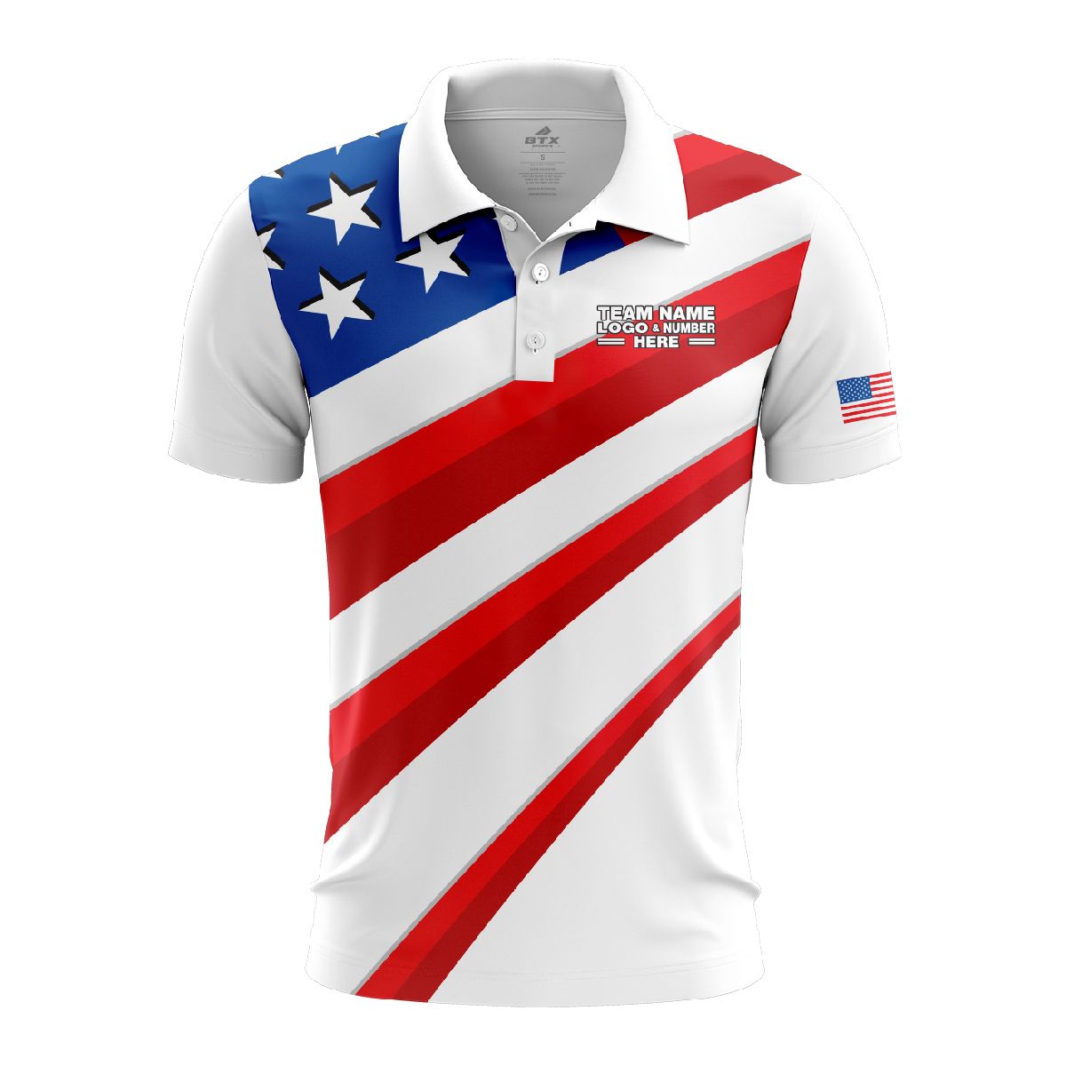 Custom Fully Sublimated Stars and Stripes Pattern Blue Red White Performance Polo Shirt 4345