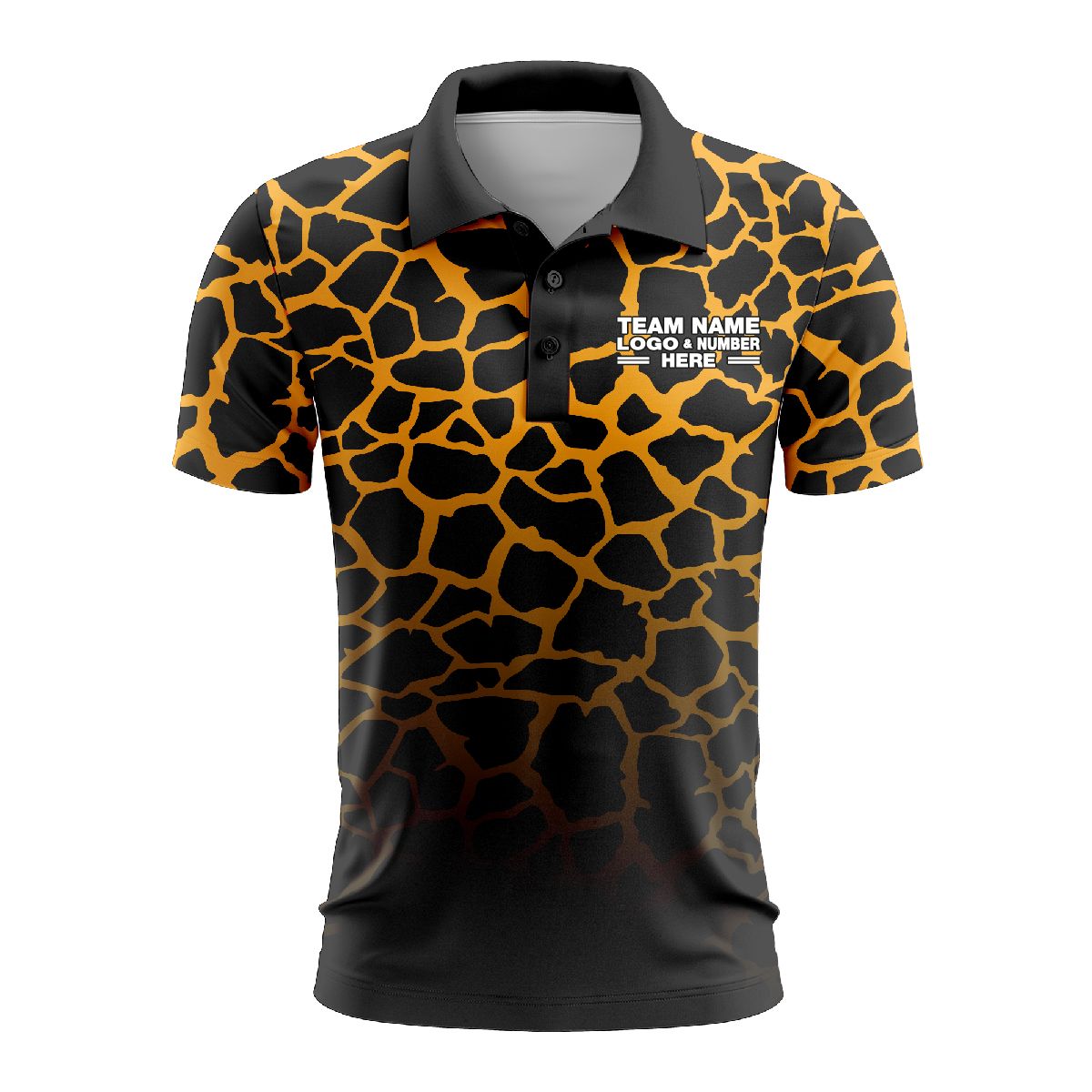 Custom Fully Sublimated Giraffe Animal Print Pattern Black Yellow Performance Polo Shirt 4373