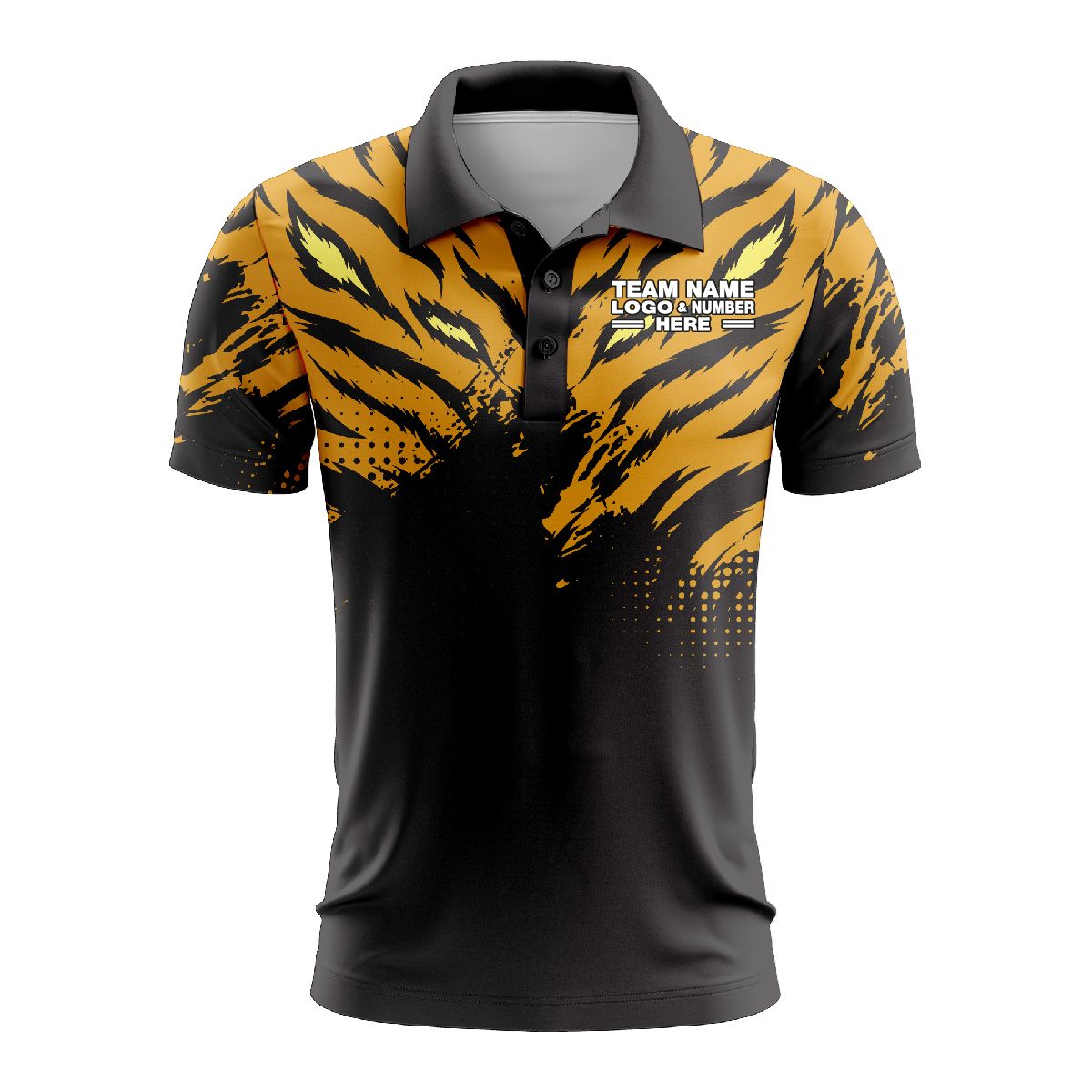 Custom Fully Sublimated Fierce Tiger Animal Print Pattern Black Yellow Performance Polo Shirt 4380