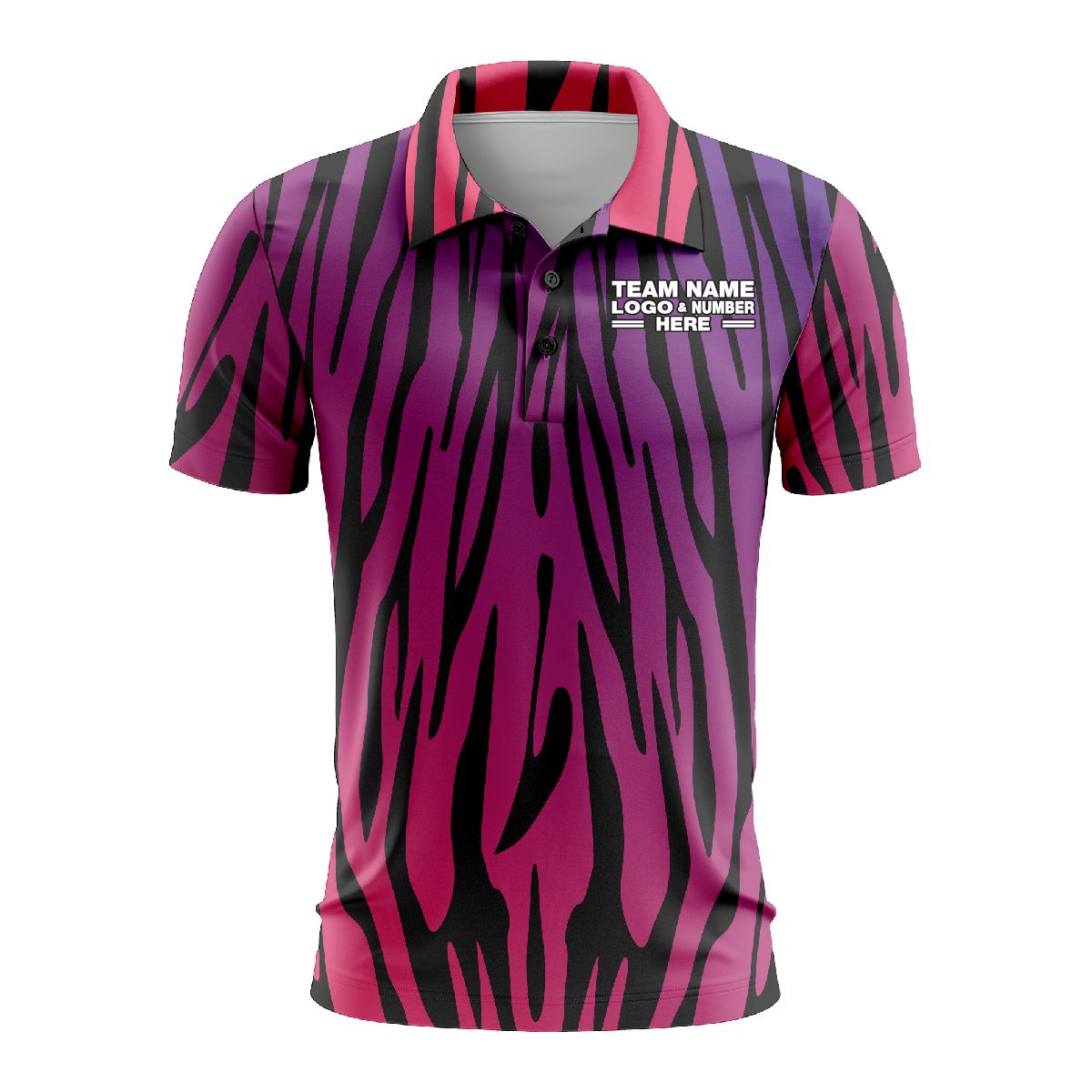 Custom Fully Sublimated Vibrant Zebra Animal Print  Pink Performance Polo Shirt 4394