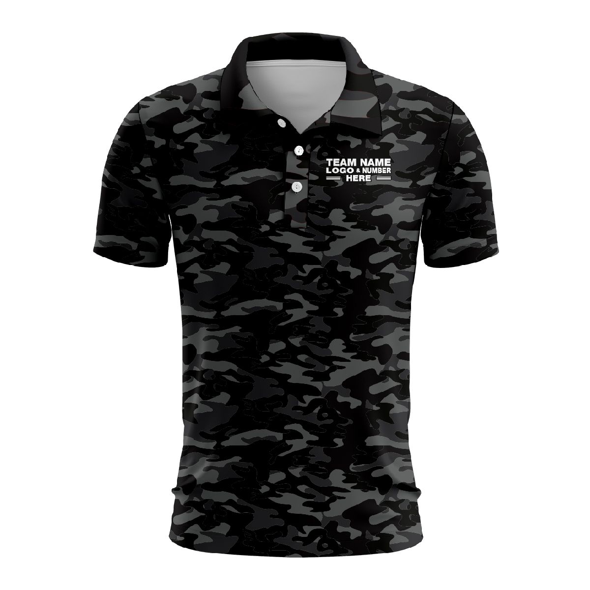 Custom Fully Sublimated Stealth Camo Pattern Black Gray Performance Polo Shirt 4408