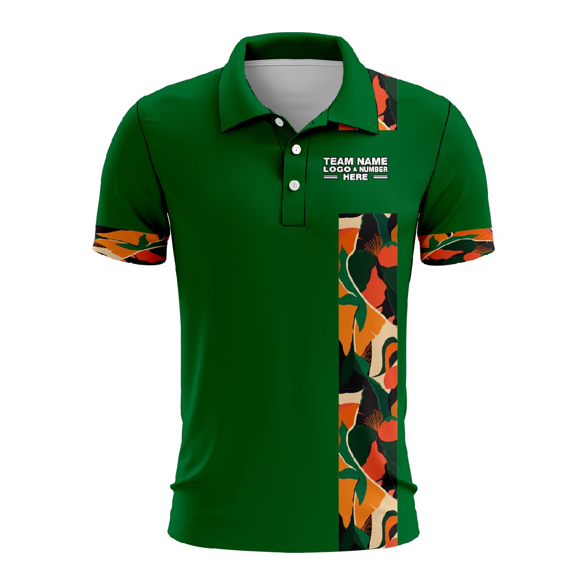 Custom Fully Sublimated Vertical Floral Pattern Green Orange Performance Polo Shirt 4450