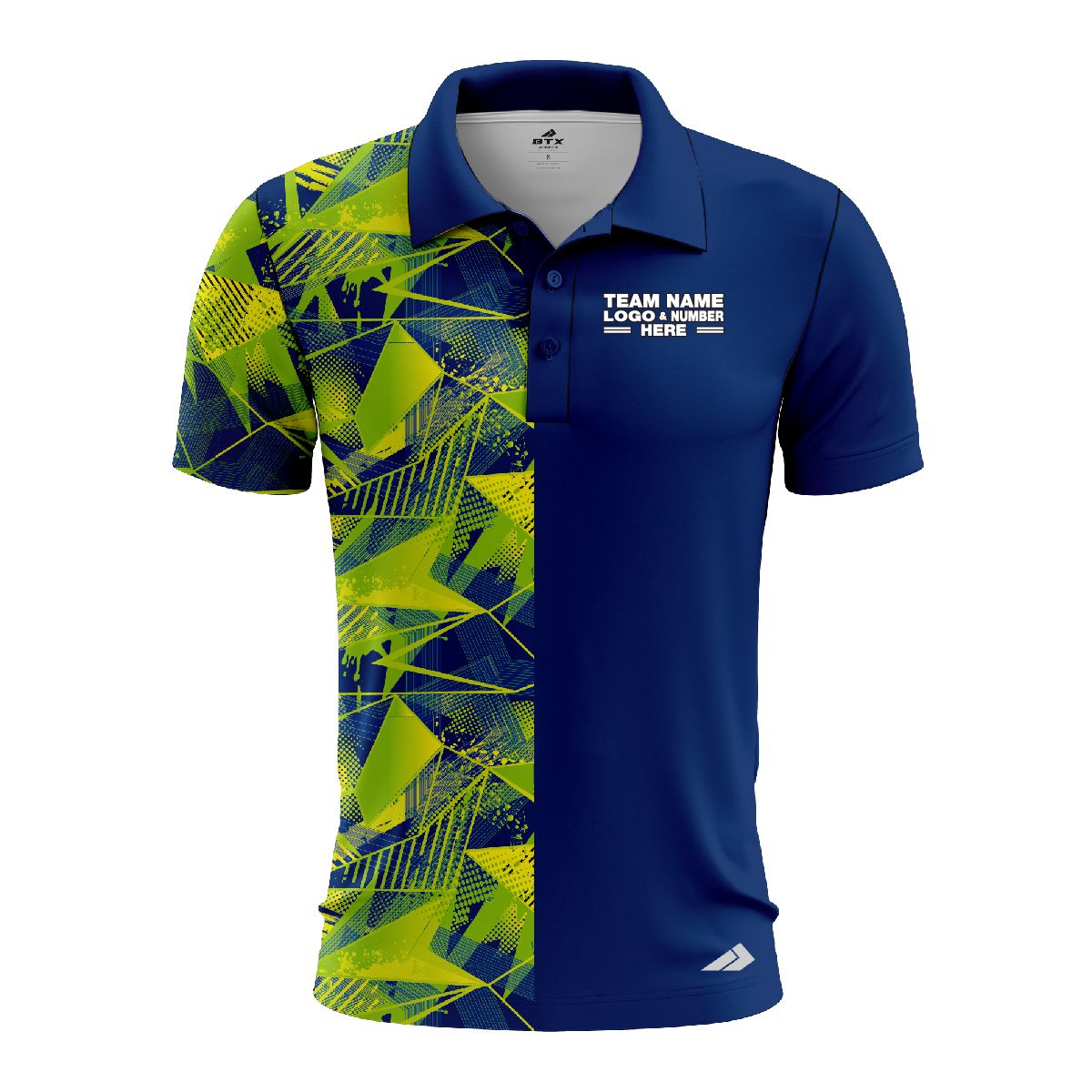 Custom Fully Sublimated Abstract Neon Pattern Green Blue Performance Polo Shirt 4478