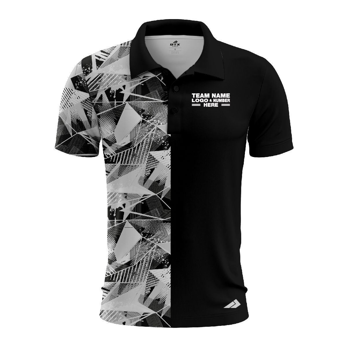 Custom Fully Sublimated Abstract Neon Pattern Black White Performance Polo Shirt 4485