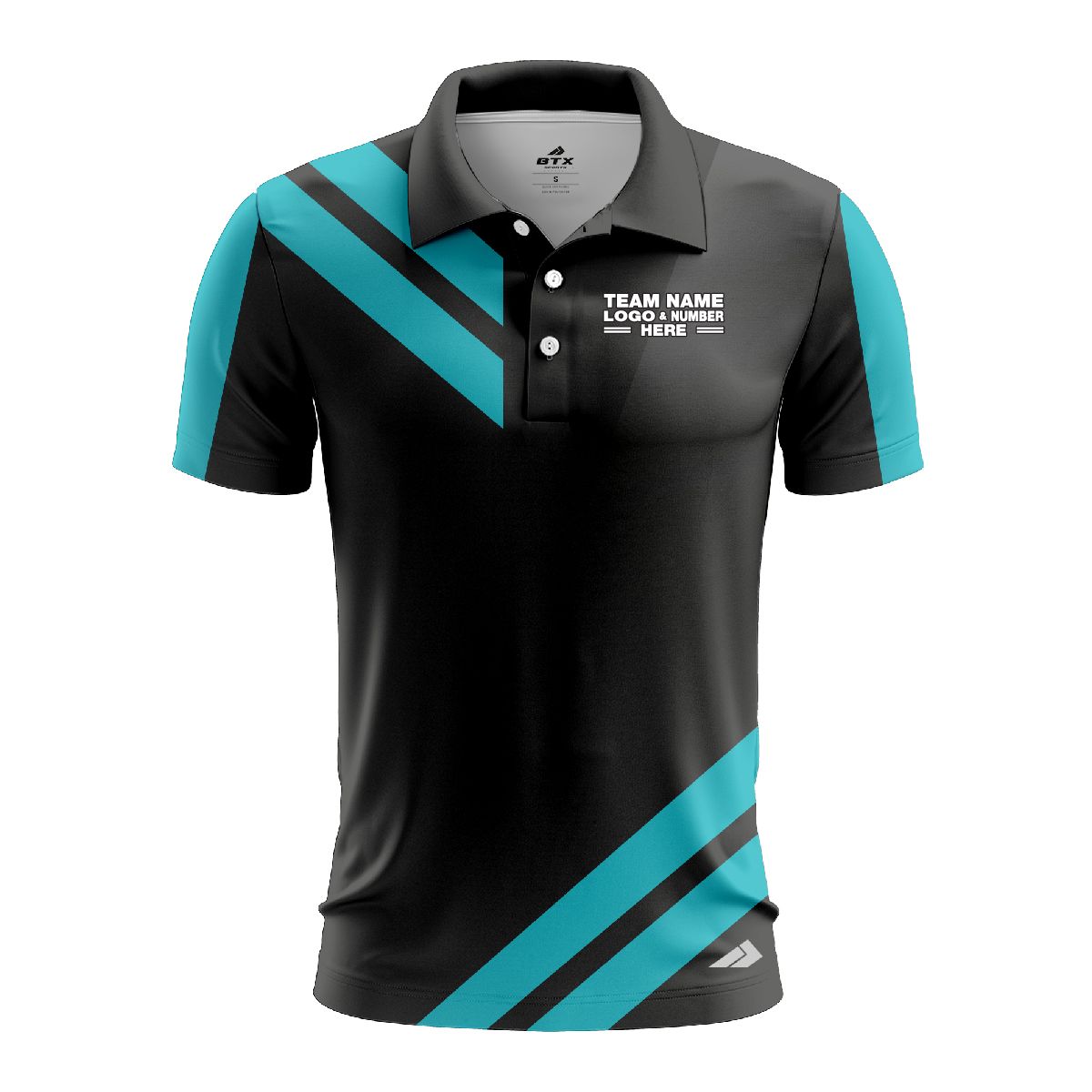 Custom Fully Sublimated Sport Neon Pattern Black Teal Performance Polo Shirt 4499