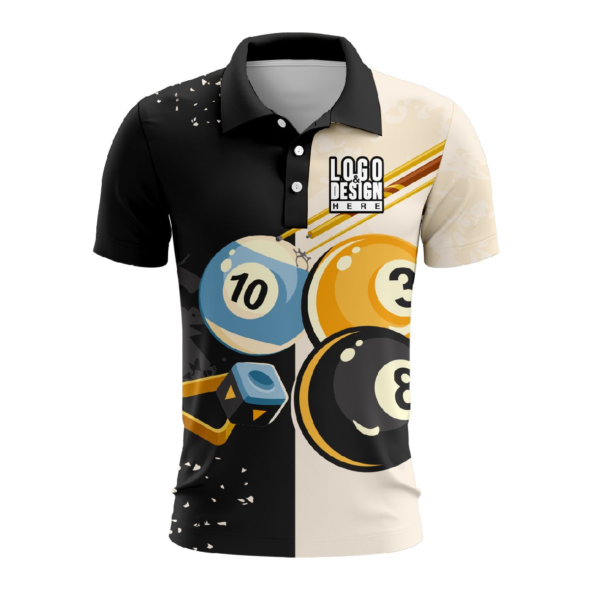 Custom Fully Sublimated Professional Pool Ball Pattern Performance Polo Shirt 4534